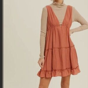 Babydoll Tiered Mini Dress Rust large